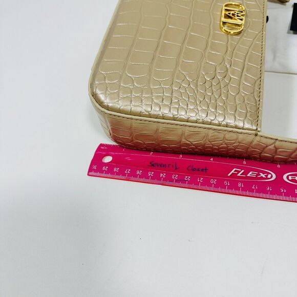 MCM Travia Shoulder Bag Gold Croco Embossed with 24K Gold Plated Logo NWT - Picture 10 of 13